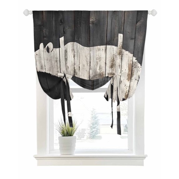 White Brown Bear Tie Up Curtains for Window, Thermal Insulated Balloon Shade Adjustable Rod Pocket Curtains Valance Panels for Kitchen Bathroom Cafe 42 x 54 Vintage Country Rustic Wooden Grain