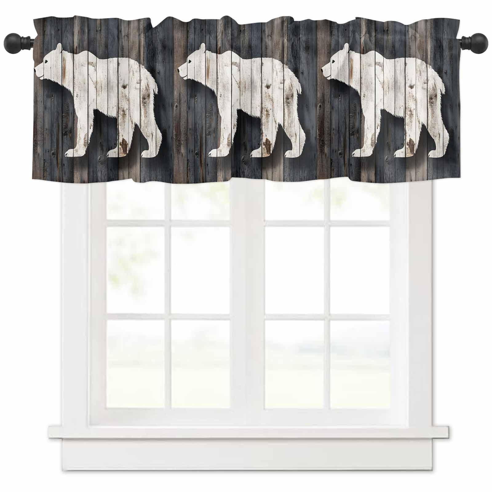 White Brown Bear Valances for Windows Farmhouse Kitchen Curtains ...