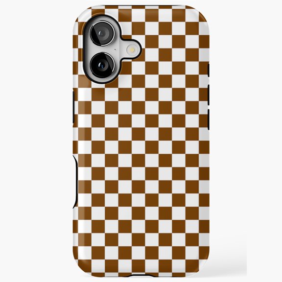 White Brown Checkerboard Grid Pattern iPhone Case 11 to 17 Pro Max