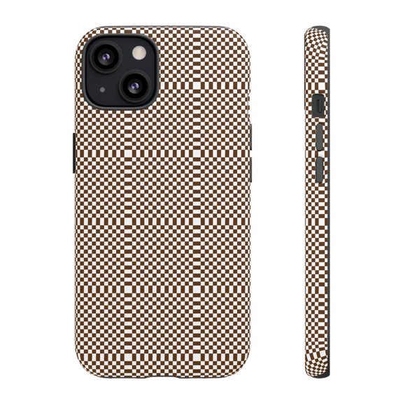 White & Brown Checkered Shape Tough iPhone 15 Case-iPhone-iPhone Case
