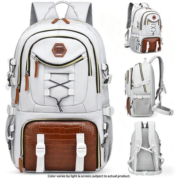 NomiLife Croc-Embossed, Waterproof, Large Capacity, 15.6 Inch Laptop Oxford Fabric Backpack, White