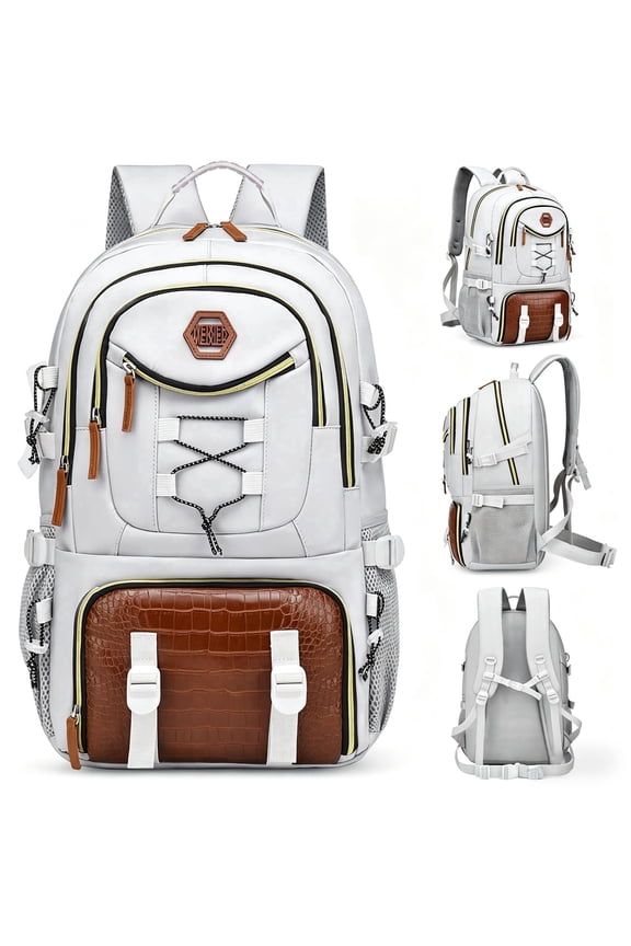 Croc-Embossed, Waterproof, Large Capacity, 15.6 Inch Laptop Oxford Fabric Backpack, White