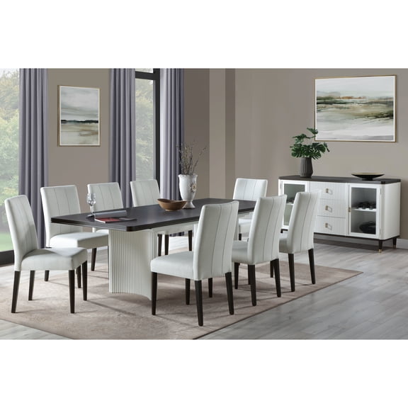 White & Brown Finish Dining Table With 18-inch Extending Leaf And Quality Craftsmanship - Ideal For Stylish Rectangular Table. Includes Extension Versatility. Crafted From Materials. 40.25 In Depth,