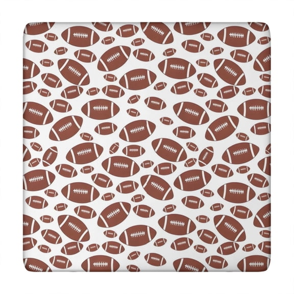 White Brown Footballs Pattern Square Fitted Tablecloth with Elastic Edge,Square Table Cover,Washable Elastic Table Cover for Home Kitchen Party Decor 34"x34"