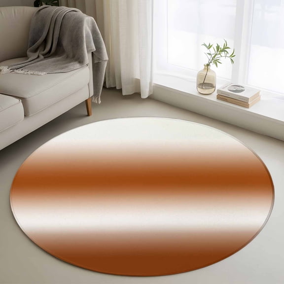 White and Brown Gradient 4FT Round Area Rugs Minimalist Brown Ombre Moden Art Soft Small Round Rug Non-Slip, Ultra-Thin Indoor Circle Carpet for Bedroom Entryway Kitchen Bathroom