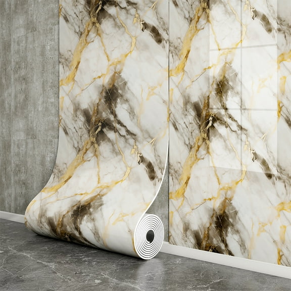 White Brown Marble Peel and Stick Wallpaper 15.7" x 118", Removable Waterproof Vinyl Covering for Countertops Kitchen Desk Backsplash Shelf Liner, Marble Contact Paper Grey Brown Wall Decor