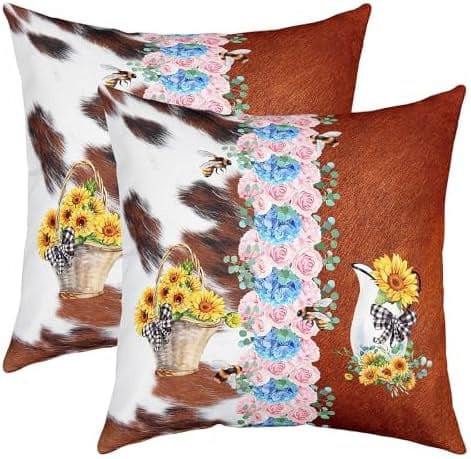 White Brown Plaid Pillow Covers 18x18 Inch Set of 2 Abstract Wild Farm
