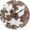 thumbnail image 1 of White Brown Print Cow Wall Clock Round Vintage Silent Non Ticking Battery Operated Accurate Arabic Numerals Design for Home Kitchen Living Room Bedroom, 10 Inch, 1 of 5