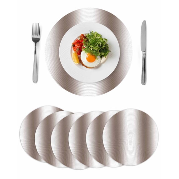 White Brown Round 13 Inch Placemats Set of 6, Modern Gradient Vertical Stripes Geometric HeatResistant Non Slip Place Mats for Dining Table, Wipeable Braided Kitchen Table Mats for Housewarming