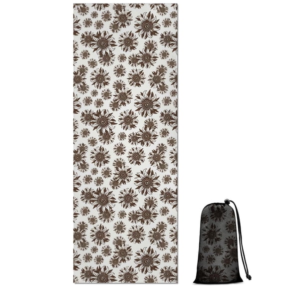 White Brown Sunflower Pattern Hot Yoga Mat Towel Non Slip for Hot Yoga - Quick-Drying Yoga Mat Cover with 4 Corner Pockets with Travel Bag - Hot Yoga Towel Non Slip 74"x26"
