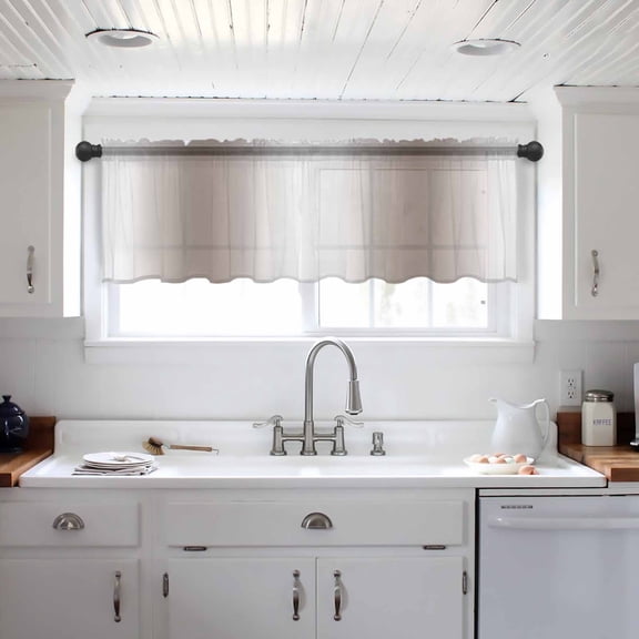 White Brown Valance Curtains for Kitchen/Living Room/Bathroom/Bedroom Window, Modern Gradient Vertical Stripes Geometric Rod Pocket Small Topper Half Short Window Curtains Voile Sheer Scarf 42"x12"