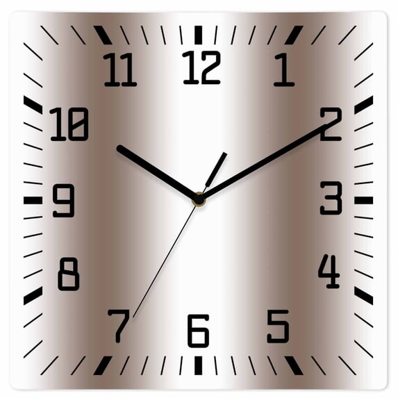White Brown Wooden Wall Clock Silent Non Ticking, Modern Gradient Vertical Stripes Geometric Square Wall Clocks Battery Operated, Decor Clock for Home Office, Living Room, Kitchen, 10 Inch