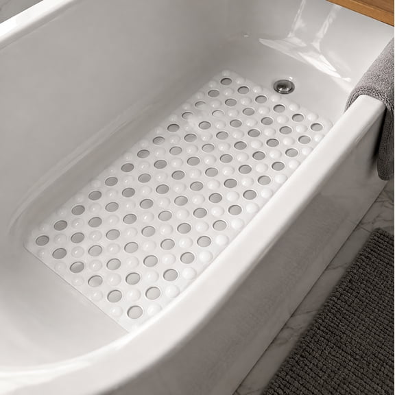 White Bubble Non-Slip PVC Safety Bathtub Mat with Drain Holes Cushioned Bubble Surface - 14.5" x 26.75"