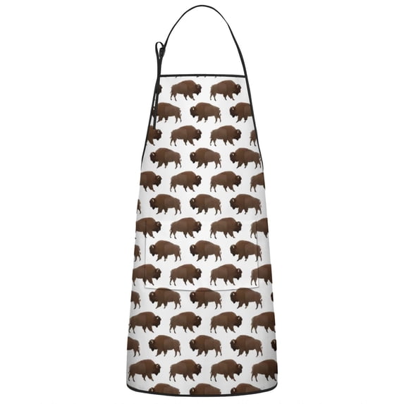 White Buffalo Pattern Apron-Garden Aprons for Women with Pockets-Cotton Linen Waterproof Kitchen Cooking Gardening Aprons Adjustable for Kitchen,Cooking,BBQ and Salon 33x27 Inch