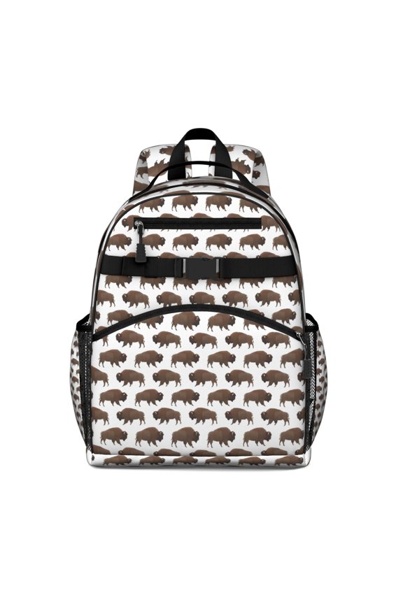 White Buffalo Pattern Backpack for School,Cute School Bag,Schoolbag with Adjustable Shoulder Straps & Padded Back,15.25"x11.5"x5.25"