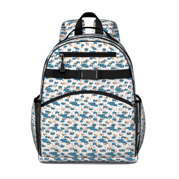 White Buffalo Pattern Backpack for School,Cute School Bag,Schoolbag with Adjustable Shoulder Straps & Padded Back,15.25"x11.5"x5.25"