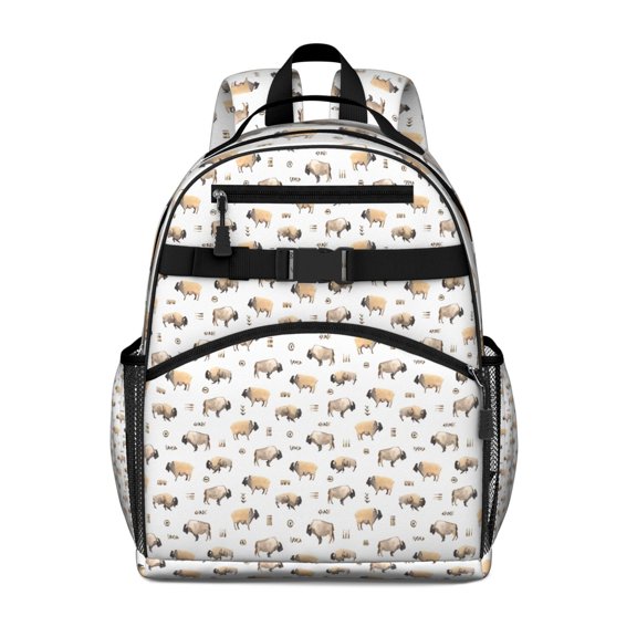 White Buffalo Pattern Backpack for School,Cute School Bag,Schoolbag with Adjustable Shoulder Straps & Padded Back,15.25"x11.5"x5.25"