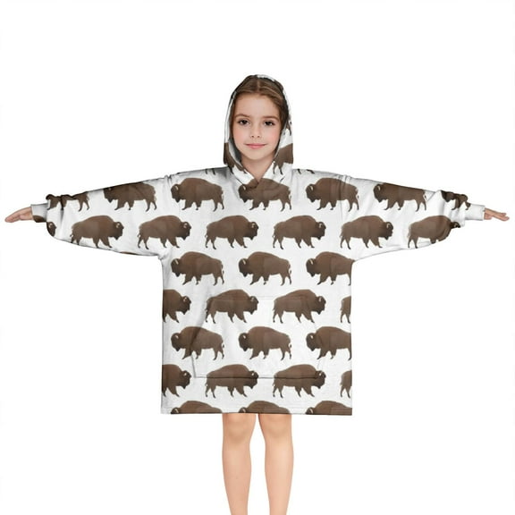 White Buffalo Pattern Blanket Hoodies for Kids 6-13YR Oversize Wearable Blanket Hoodies for Boys Girls Teens
