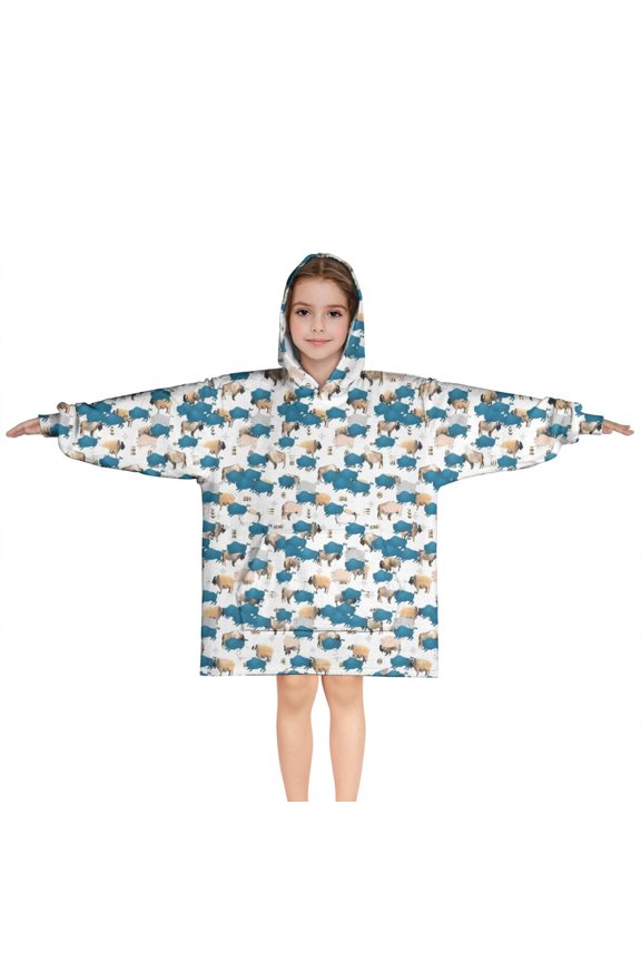 White Buffalo Pattern Blanket Hoodies for Kids 6-13YR Oversize Wearable Blanket Hoodies for Boys Girls Teens