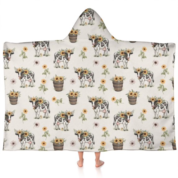 White Buffalo Pattern Hooded Bath Towel,60"x35" for Ages 3 To 12 Kids, Quick Dry Lightweight Soft Microfiber Hood Beach Towel Cover Up for Kids