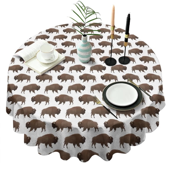 White Buffalo Pattern Round Tablecloth 60"x60",Wrinkle Wipeable Table Cloth for Kitchen Dining Room Picnic Patio Party