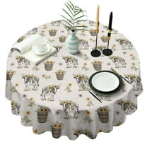 White Buffalo Pattern Round Tablecloth 60"x60",Wrinkle Wipeable Table Cloth for Kitchen Dining Room Picnic Patio Party