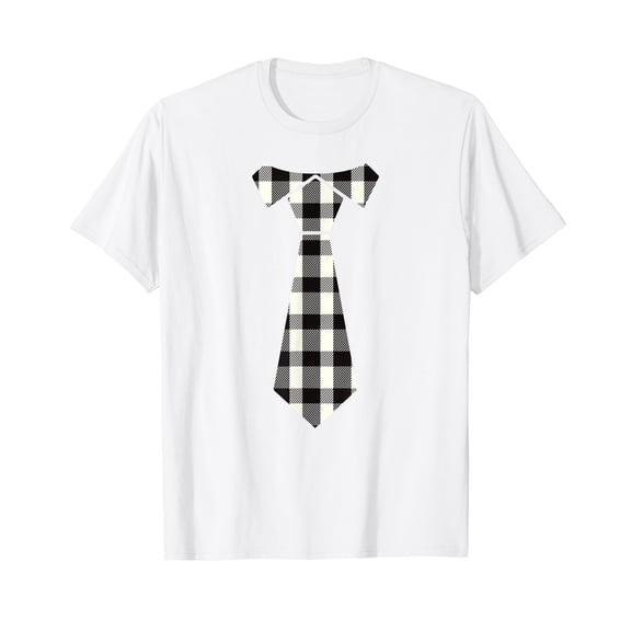 White Buffalo Plaid Check Tie Christmas Gift for Men Dad T-Shirt White Tee
