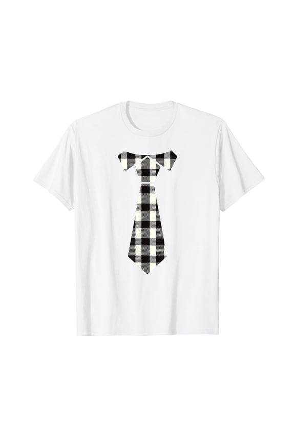 White Buffalo Plaid Check Tie Christmas Gift for Men Dad T-Shirt White Tee