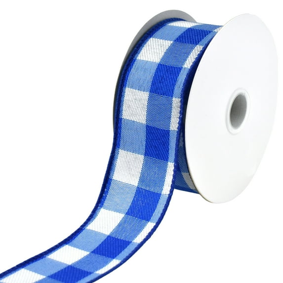 White Buffalo Plaid Wired Ribbon, 1-1/2-inch, 10-yard, Cobalt Blue