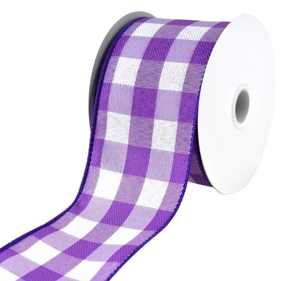 White Buffalo Plaid Wired Ribbon, 2-1/2-inch, 10-yard, Purple
