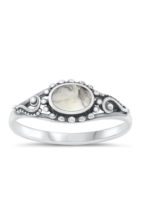 White Buffalo Simulated Turquoise Bali Ring .925 Sterling Silver Band Blue CZ Female Size 5