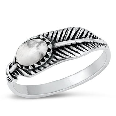 White Buffalo Simulated Turquoise Native Ring .925 Sterling Silver Band Blue CZ Female Size 6