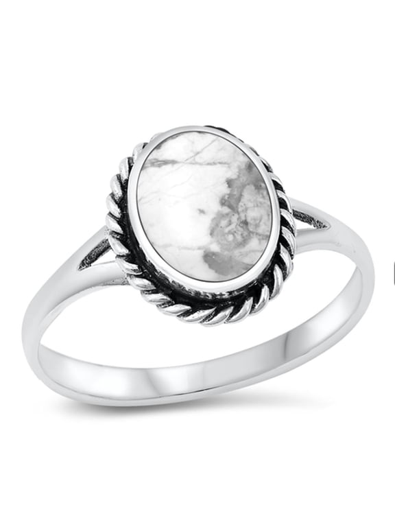 White Buffalo Simulated Turquoise Ring .925 Sterling Silver Band Blue CZ Jewelry Female Size 6