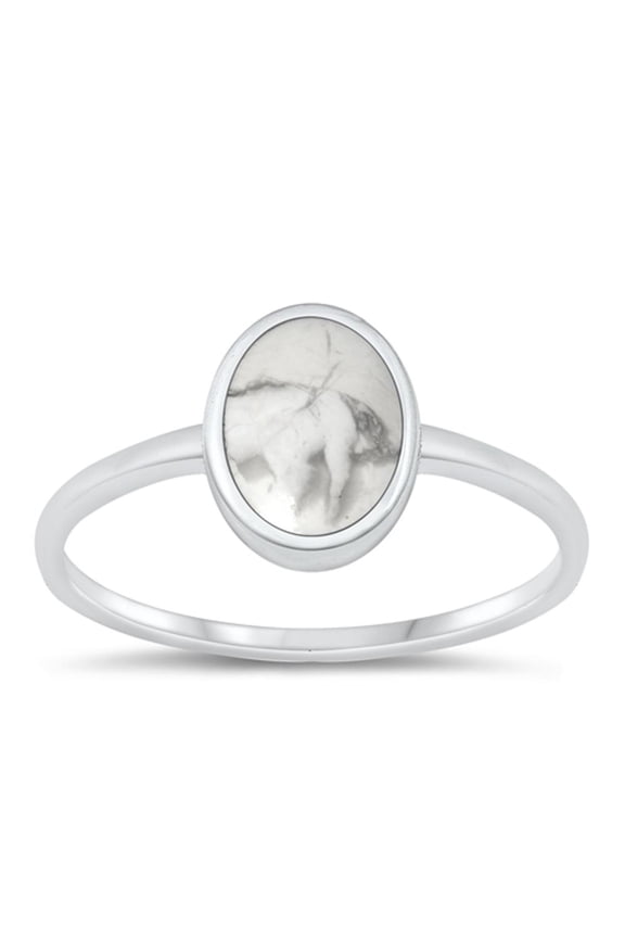 White Buffalo Simulated Turquoise Ring .925 Sterling Silver Band Blue CZ Jewelry Female Size 8