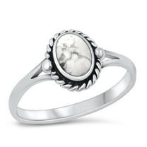 White Buffalo Simulated Turquoise Ring .925 Sterling Silver Band Blue CZ Jewelry Female Size 9