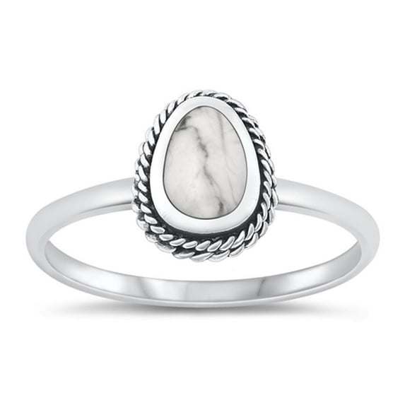 White Buffalo Simulated Turquoise Wholesale Ring .925 Sterling Silver Band Blue CZ Female Size 10