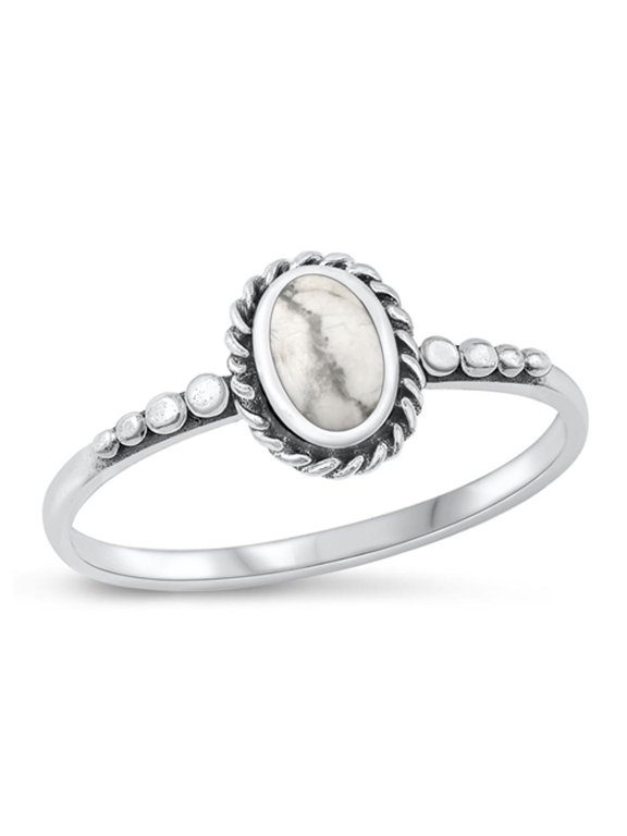White Buffalo Simulated Turquoise Wholesale Ring .925 Sterling Silver Band Blue CZ Female Size 10