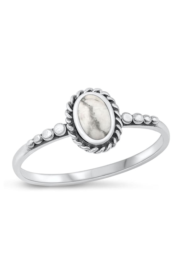 White Buffalo Simulated Turquoise Wholesale Ring .925 Sterling Silver Band Blue CZ Female Size 10