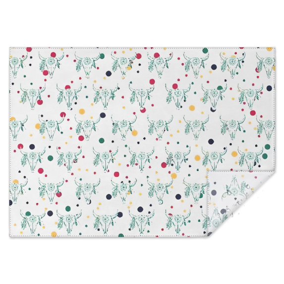 White Buffalo Skull Dot Pattern Rectangle Tablecloth 60"x84",Waterproof Polyester Rectangle Table Cloth, Wipeable Spillproof Polyester Tablecloth for Dining, Camping, Indoor and Outdoor