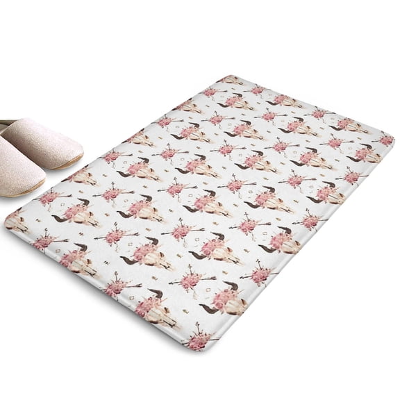 White Buffalo Skull Flower Arrow Flannel Non Slip Door Rugs,Washable Door Mats Indoor,Decorative Door Mats,Dirt-Resistant and Absorbent Doormat for Entrance,Bedroom,Kitchen,Bathroom,23.5"x16"