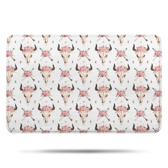 White Buffalo Skull Flower Arrow Pattern Bathroom Rugs Mat,Non Slip Microfiber Bathroom Rug,Rubber Backing,Soft Bathroom Mats for Bathroom Floor,Tub and Shower,17x27in(43x68cm)