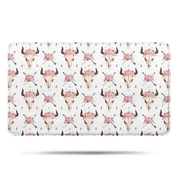 White Buffalo Skull Flower Arrow Pattern Bathroom Rugs Mat,Non Slip Microfiber Bathroom Rug,Rubber Backing,Soft Bathroom Mats for Bathroom Floor,Tub and Shower,17x30in(43x75cm)