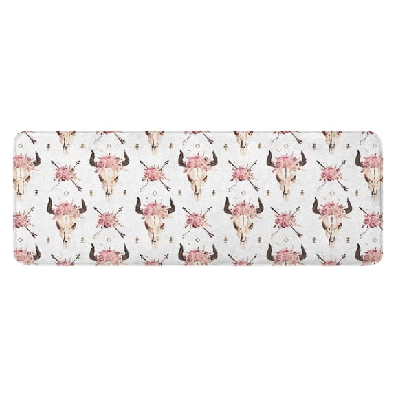 White Buffalo Skull Flower Arrow Pattern Kitchen Rug Mat,Kitchen Runner Rugs Non Skid Washable,Decorative Kitchen Floor Mats for Kitchen,Sink,Laundry,17"x47.2"