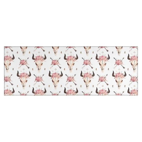 White Buffalo Skull Flower Arrow Pattern Kitchen Rug Mat,Kitchen Runner Rugs Non Skid Washable,Decorative Kitchen Floor Mats for Kitchen,Sink,Laundry,17"X47"