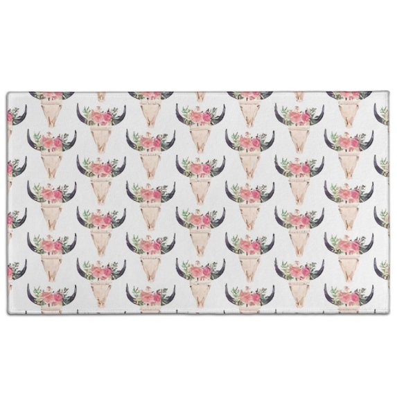White Buffalo Skull Flower Pattern Door Rugs,Washable Non Slip Door Mats Indoor,Decorative Door Mats,Entry Mat Indoor for Entrance,Bedroom,Kitchen,Bathroom,17"x30"