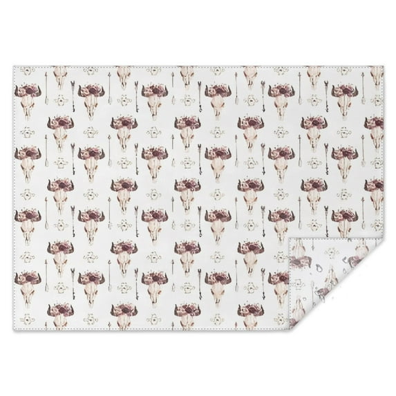White Buffalo Skull Flower Pattern Rectangle Tablecloth 60"x84",Waterproof Polyester Rectangle Table Cloth, Wipeable Spillproof Polyester Tablecloth for Dining, Camping, Indoor and Outdoor