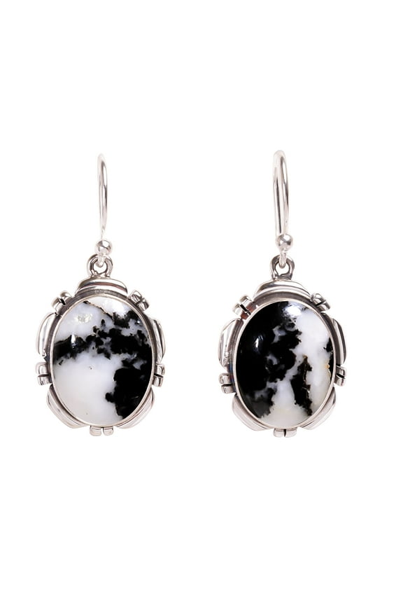 White Buffalo Turquoise - Nevada 925 Sterling Silver Earring V438, Drop/Dangle Earring, Black Earring, Oval Earring, Gift For Her, White Buffalo Earri