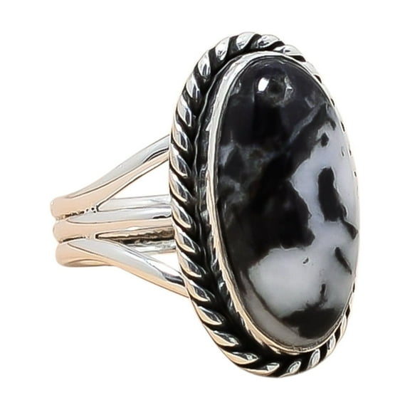 White Buffalo Turquoise - Nevada 925 Sterling Silver Ring, 20X10 mm Oval Gemstone Ring, Black & White Ring, Christmas Gift, Unique Jewelry Ring, Adjus