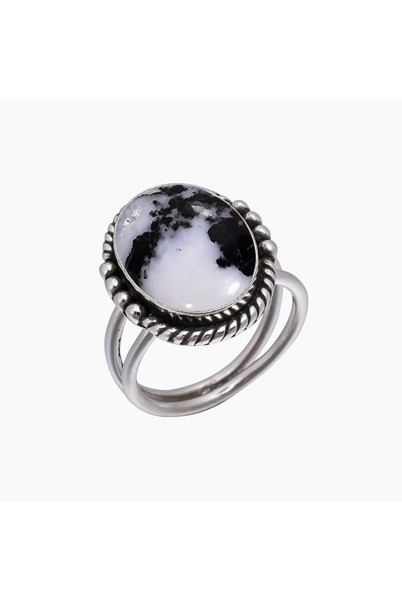 White Buffalo Turquoise - Nevada 925 Sterling Silver Ring, Adjustable Ring, Silver Jewelry Ring, Black & White Ring, Oval Ring, Dainty Ring, Handmade
