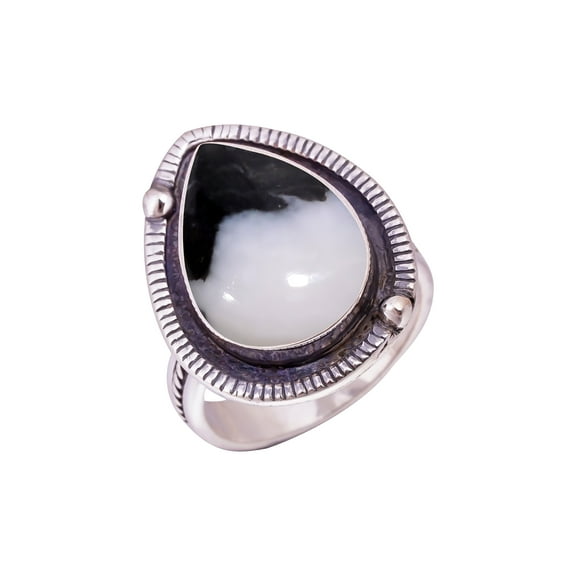 White Buffalo Turquoise - Nevada Gemstone 925 Sterling Silver Ring, Adjustable Ring, Silver Jewelry Ring, Black & White Ring, Pear Ring, Dainty Ring,
